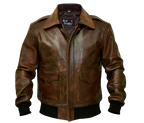G-1 Brown Bomber Distressed Leather Jacket Zing Apparel