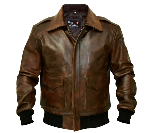 Brown Leather Flight Bomber Military Jacket Zing Apparel