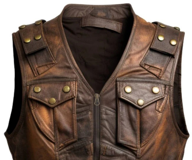 Brown Leather Regular Size Vintage Vest for Men Zing Apparel