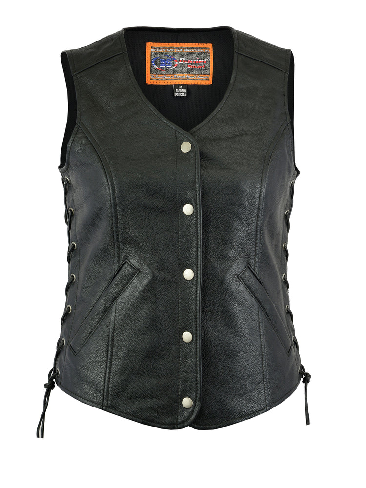 Leather Vest For Women with Side Laces, Black Zing Apparel
