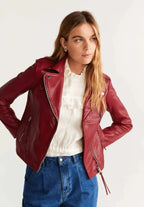 Red Slim Outerwear Biker Leather Jacket Zing Apparel