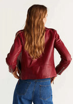 Red Slim Outerwear Biker Leather Jacket Zing Apparel
