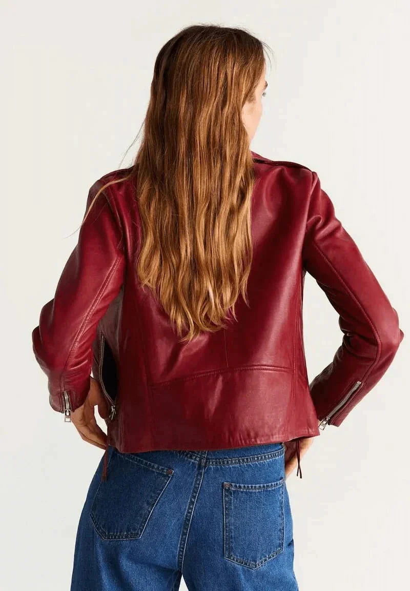 Red Slim Outerwear Biker Leather Jacket Zing Apparel