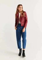 Red Slim Outerwear Biker Leather Jacket Zing Apparel