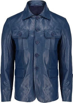 Leather Blazer Men with 5 Buttons, Blue Zing Apparel