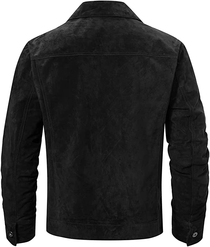 Trucker Suede Leather Jacket Men, Black Zing Apparel
