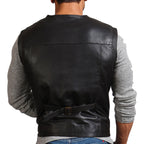 Safari Black Leather Vest Men, Sleeveless Zing Apparel