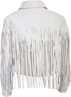 Ferris Bueller Fringe Leather Jacket, White Zing Apparel