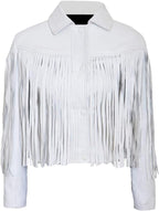 Ferris Bueller Fringe Leather Jacket, White Zing Apparel