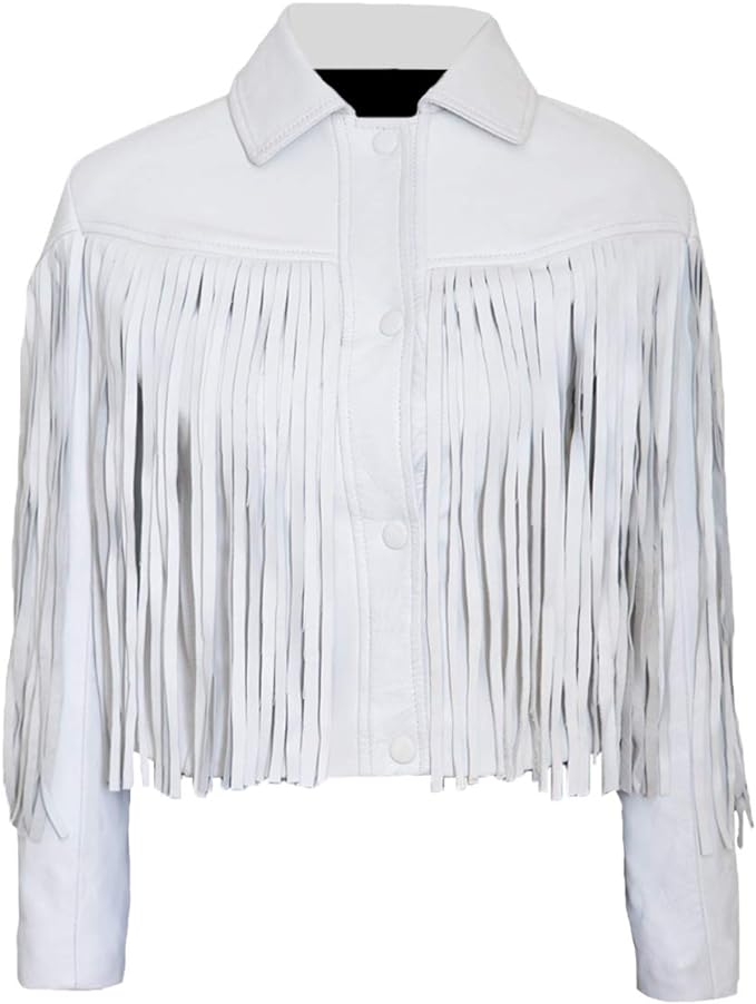 Ferris Bueller Fringe Leather Jacket, White Zing Apparel