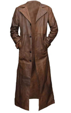 Premium Brown Leather Trench Long Coat For Men Zing Apparel