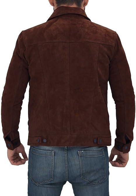 Brown Trucker Suede Leather Jacket Men Zing Apparel