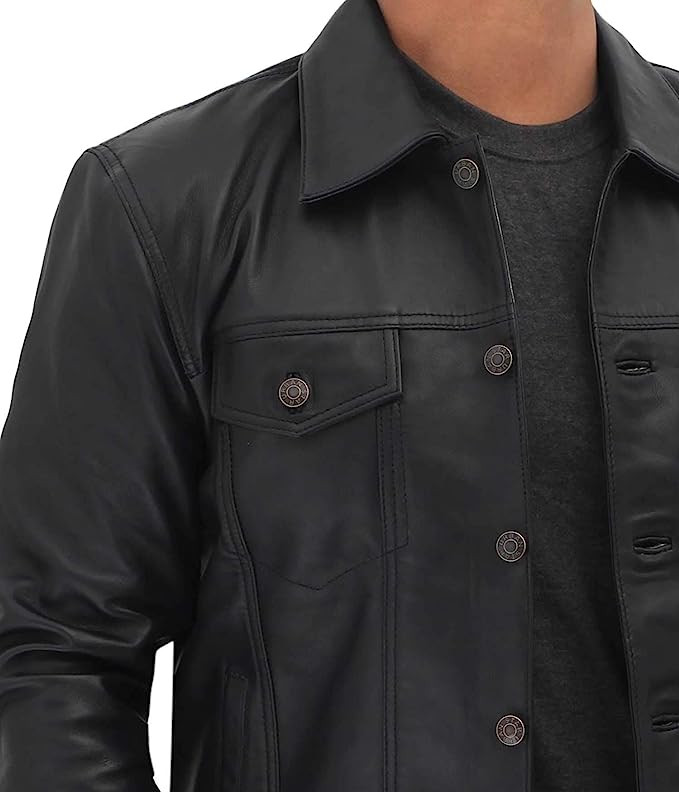 Fernando Black Leather Trucker Jacket Zing Apparel
