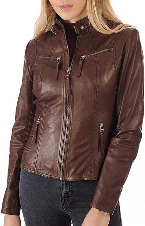 ROXA Trendy Women's Zip Up Genuine Biker Jacket Zing Apparel