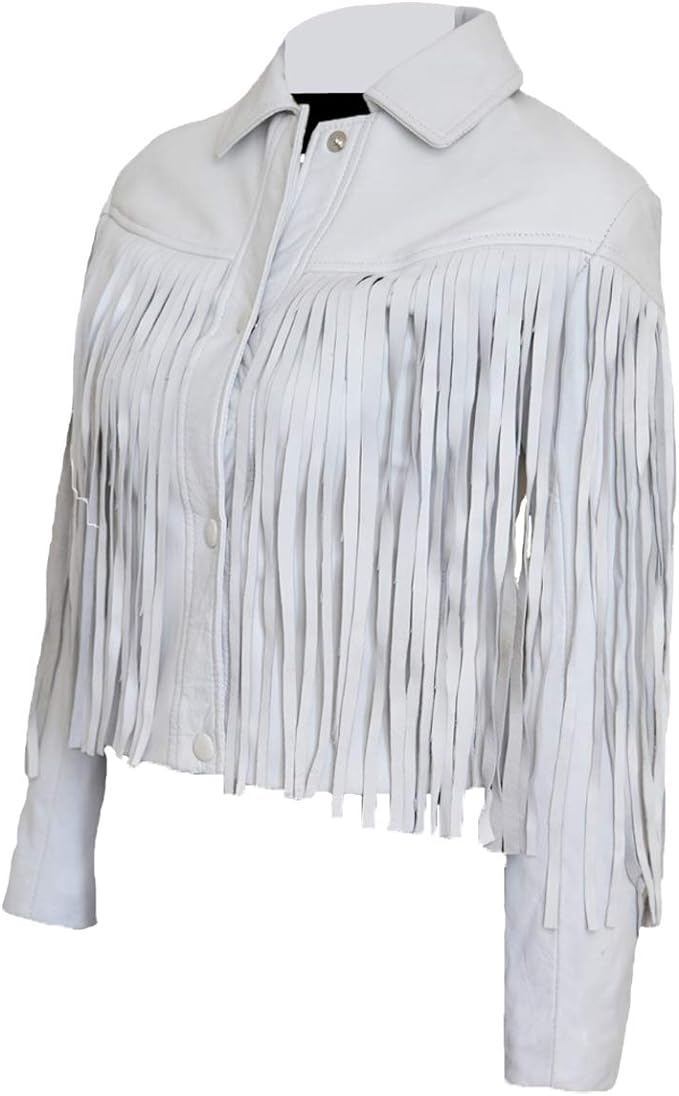 Ferris Bueller Fringe Leather Jacket, White Zing Apparel