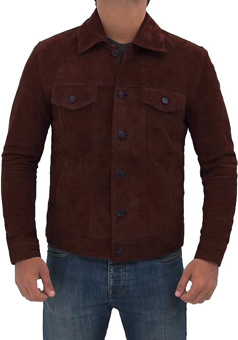 Brown Trucker Suede Leather Jacket Men Zing Apparel
