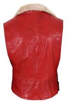 Fur Collar Womens Leather Vest, Red Zing Apparel