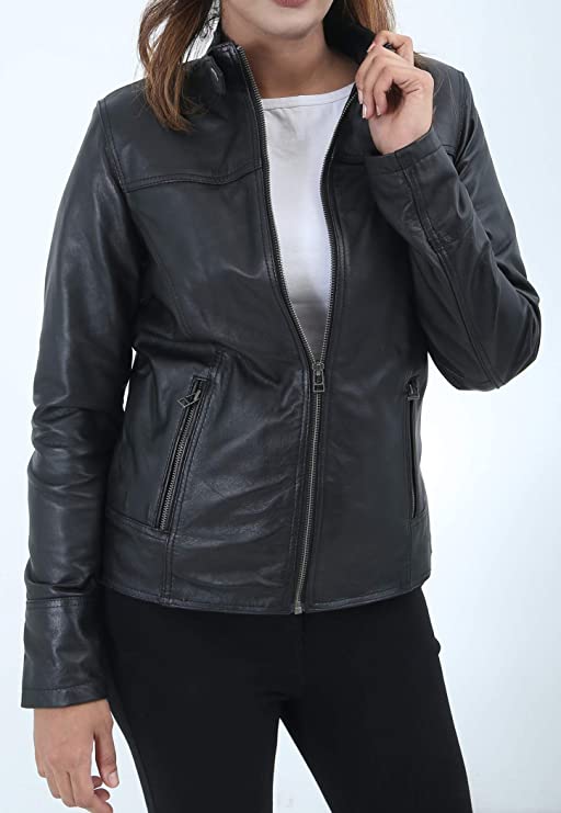 Womens Biker Lambskin Leather Racer Jacket Zing Apparel