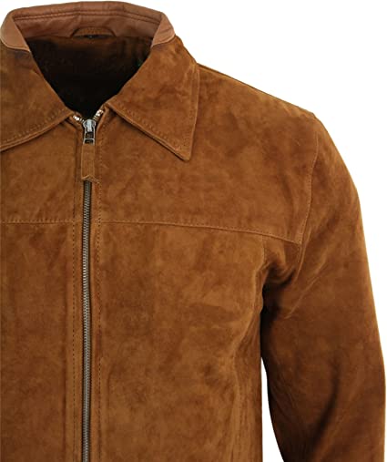 Harrington Biker Suede Leather Men, Brown Zing Apparel
