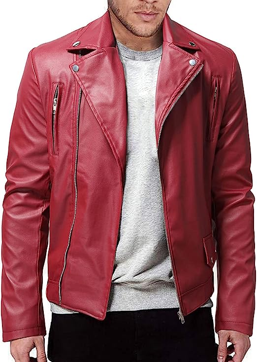 Modern Slim Leather Biker Men, Red Zing Apparel