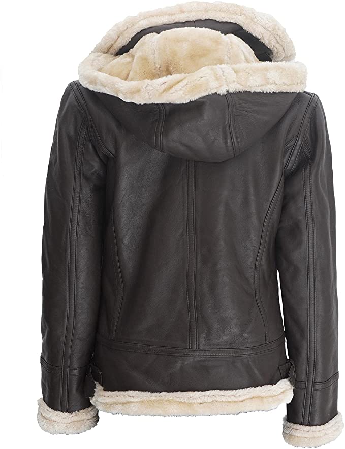 B3 Pilot Aviator Shearling Jacket Women, Hooded Zing Apparel