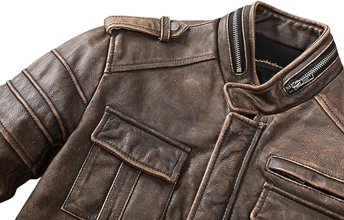 Mens Elite Vintage Brown Biker Jacket Zing Apparel