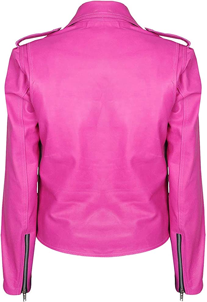 Women Casual Girls Pink Biker Leather Jacket Zing Apparel
