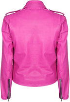 Women Casual Girls Pink Biker Leather Jacket Zing Apparel