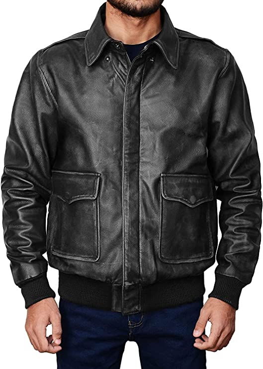 men's leather aviator bomber jacket