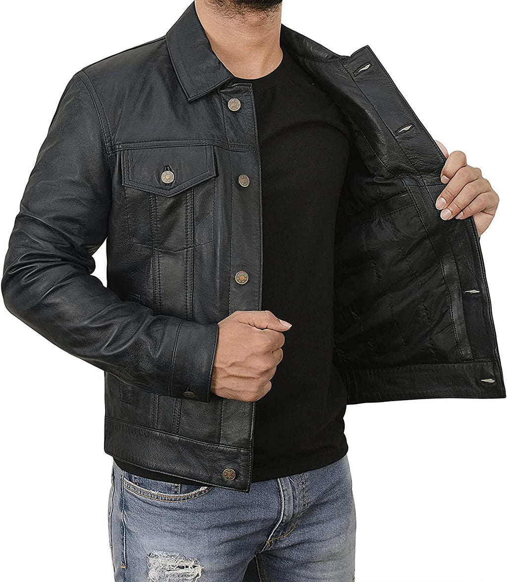 Vintage Trucker Biker Jacket Men, Multi Zing Apparel