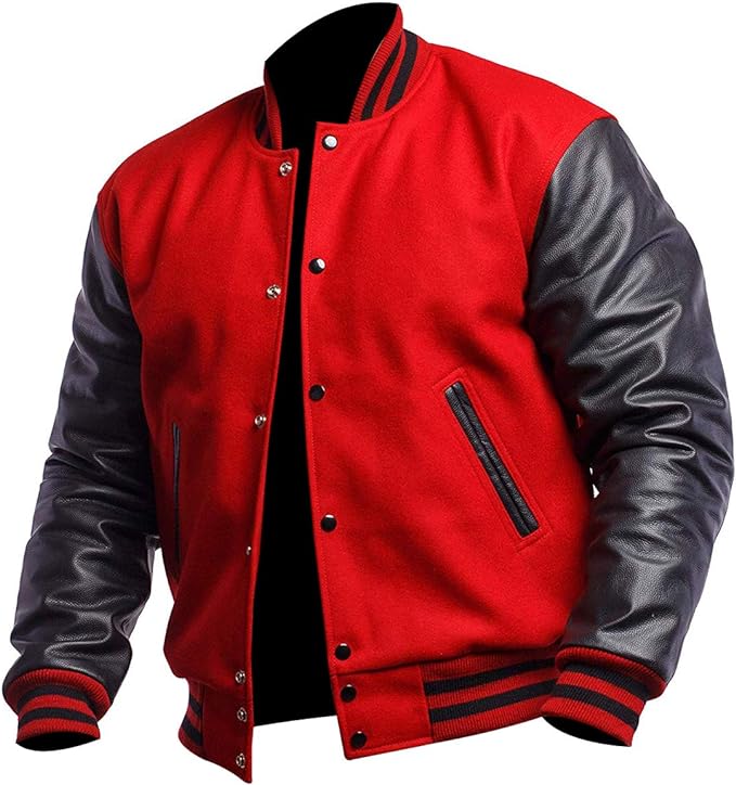 Baseball Red & Black Varsity Jacket Men Zing Apparel