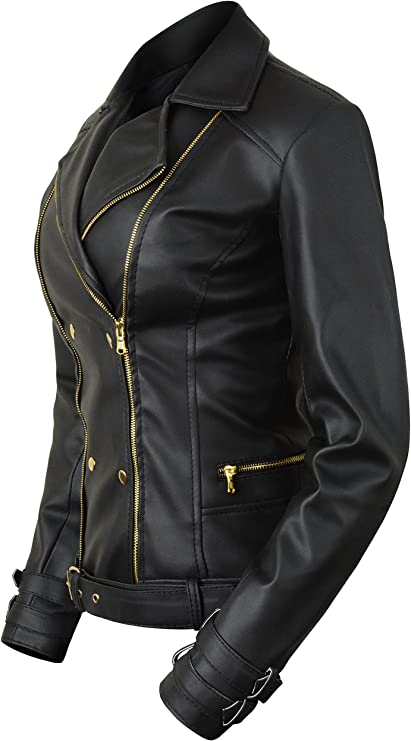 Leather Biker Jacket Women PA218090, Black Zing Apparel