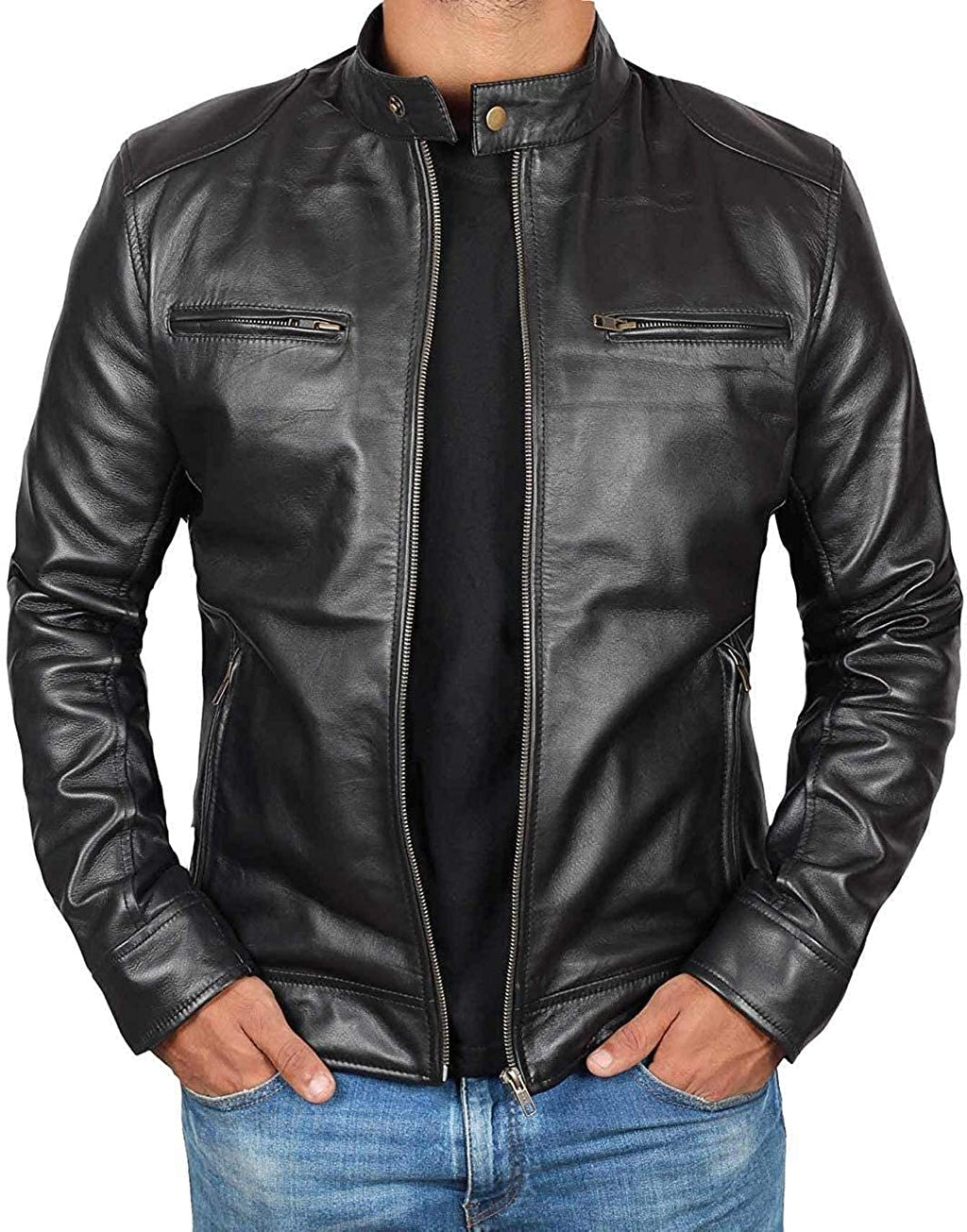 Classic Men's Lambskin Cafe Racer Jacket Zing Apparel