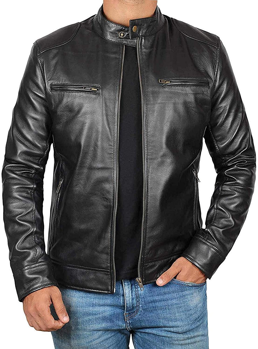Classic Men's Lambskin Cafe Racer Jacket Zing Apparel
