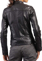 Womens Biker Lambskin Leather Racer Jacket Zing Apparel