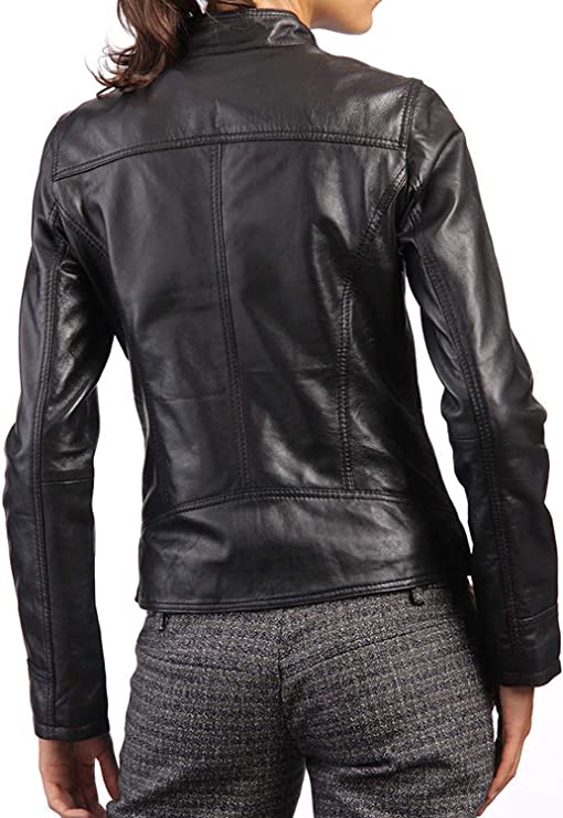 Womens Biker Lambskin Leather Racer Jacket Zing Apparel