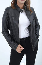 Womens Biker Lambskin Leather Racer Jacket Zing Apparel