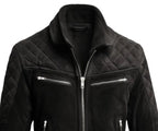 Men Quilted Biker Black Suede Leather Jacket Zing Apparel