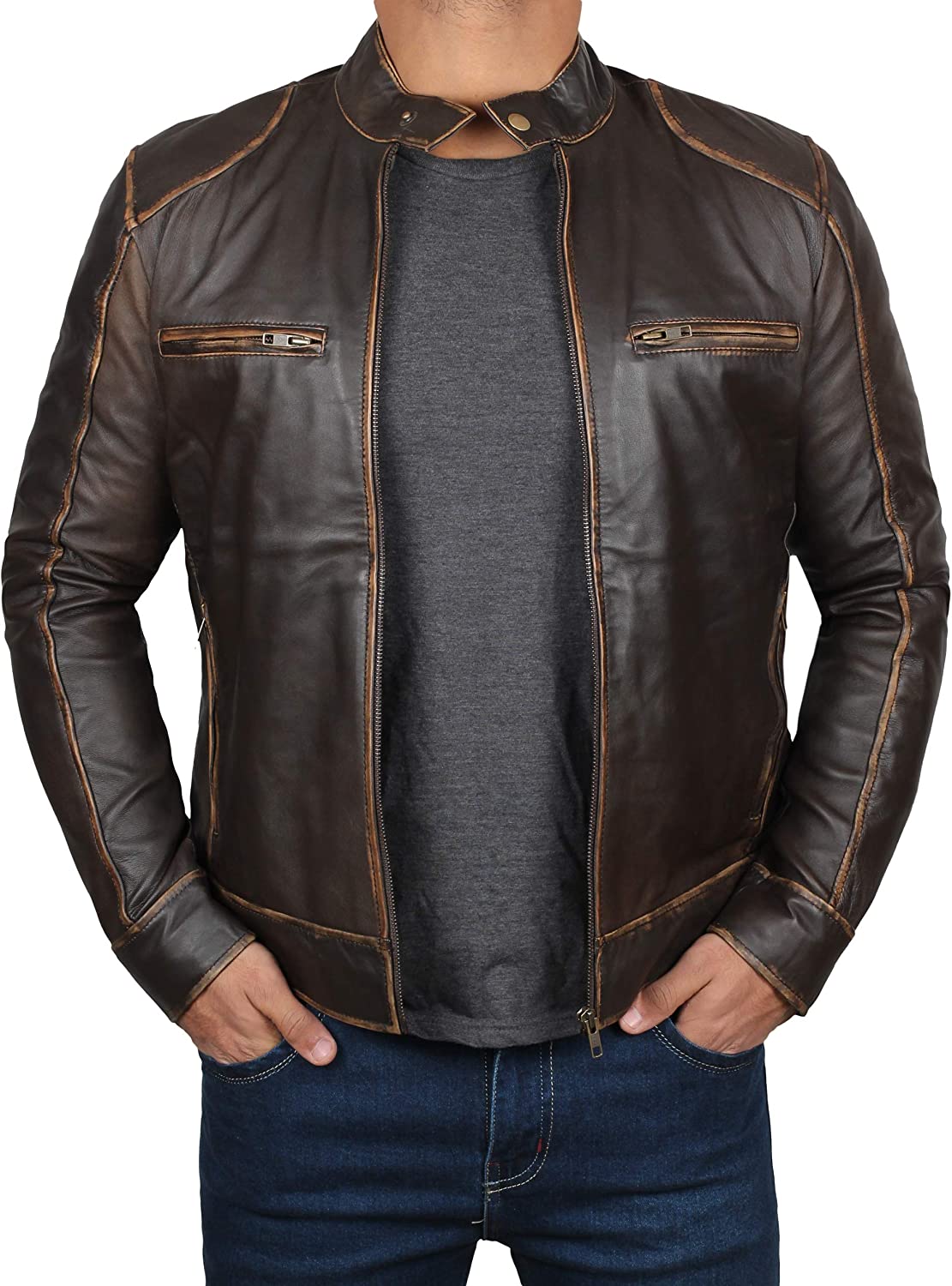 Classic Men's Lambskin Cafe Racer Jacket Zing Apparel