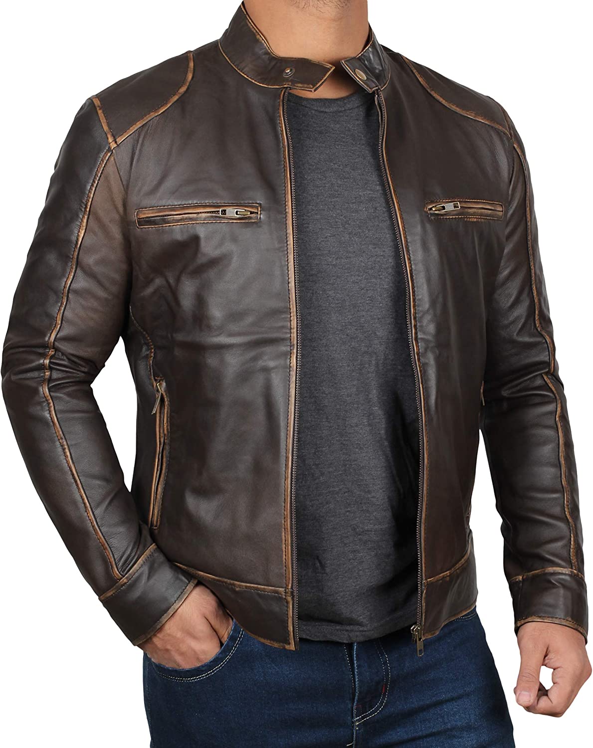 Classic Men's Lambskin Cafe Racer Jacket Zing Apparel