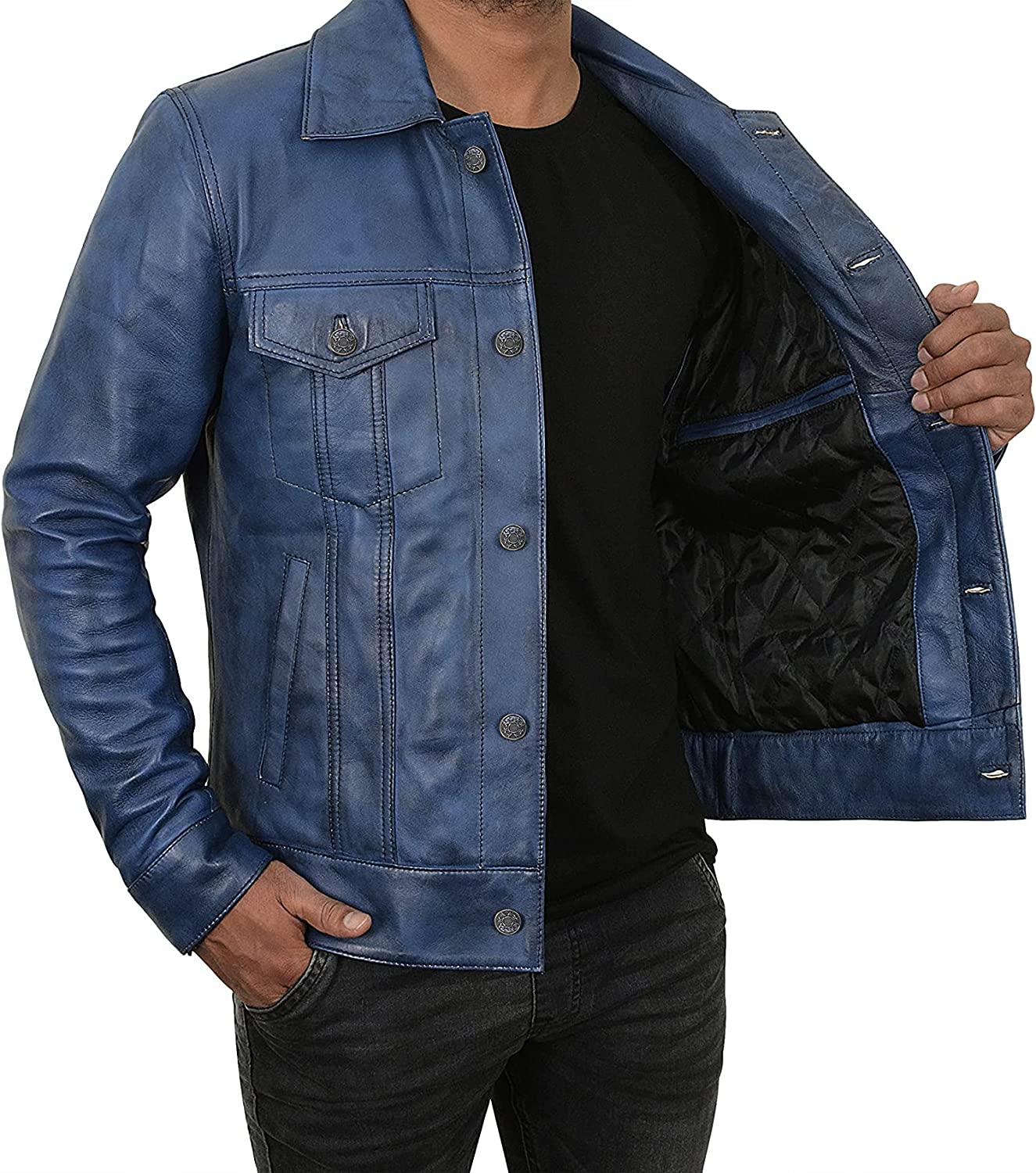 Vintage Trucker Biker Jacket Men, Multi Zing Apparel