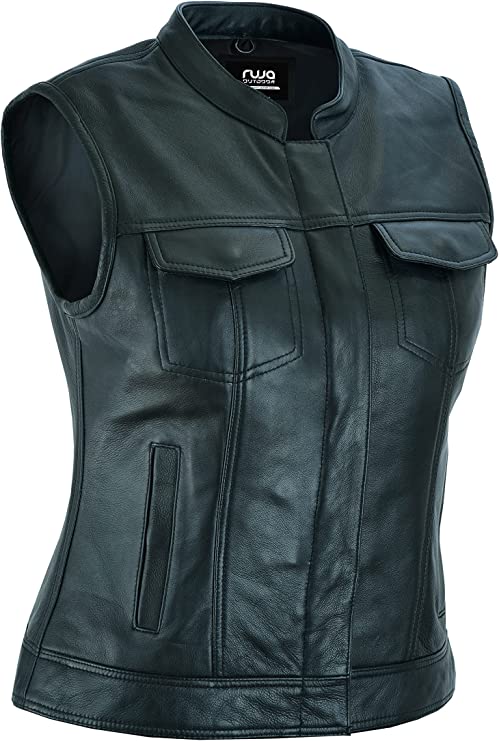 Daniel Smart Leather Vest For Women, Black Zing Apparel