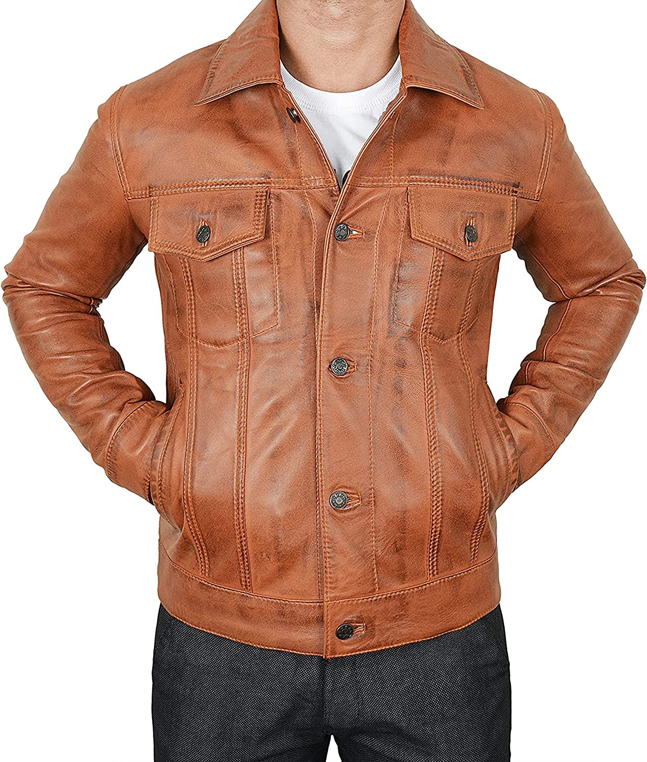 Vintage Trucker Biker Jacket Men, Multi Zing Apparel