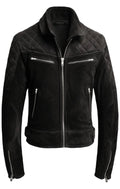 Men Quilted Biker Black Suede Leather Jacket Zing Apparel