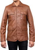 Tan Trench Leather Blazer Men, Brown Zing Apparel