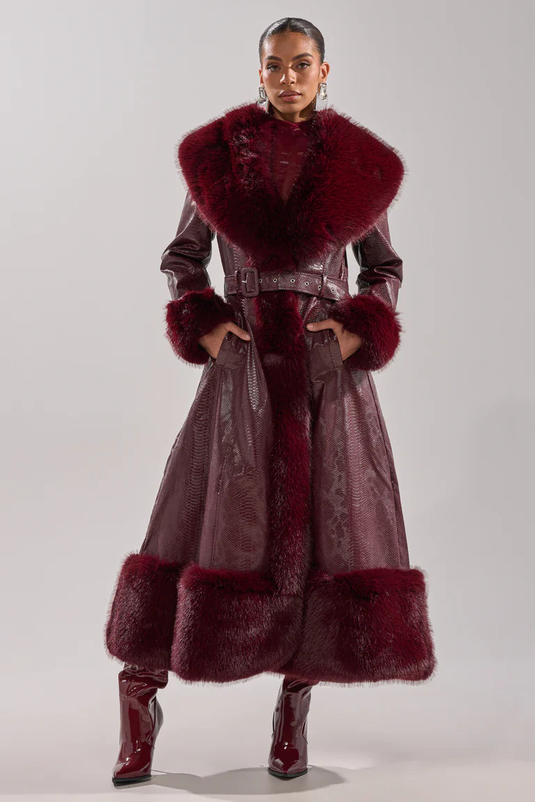 Akira-Vivian-Fur-Trench-Coat-Burgundy