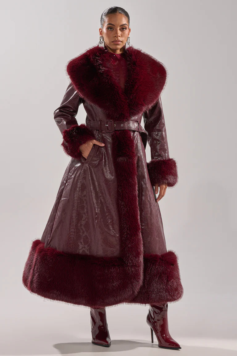 Akira-Vivian-Fur-Trim-Coat-Burgundy