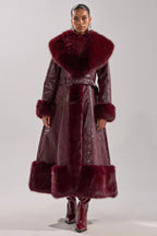 Akira-vivian-fur-trim-trench-burgundy