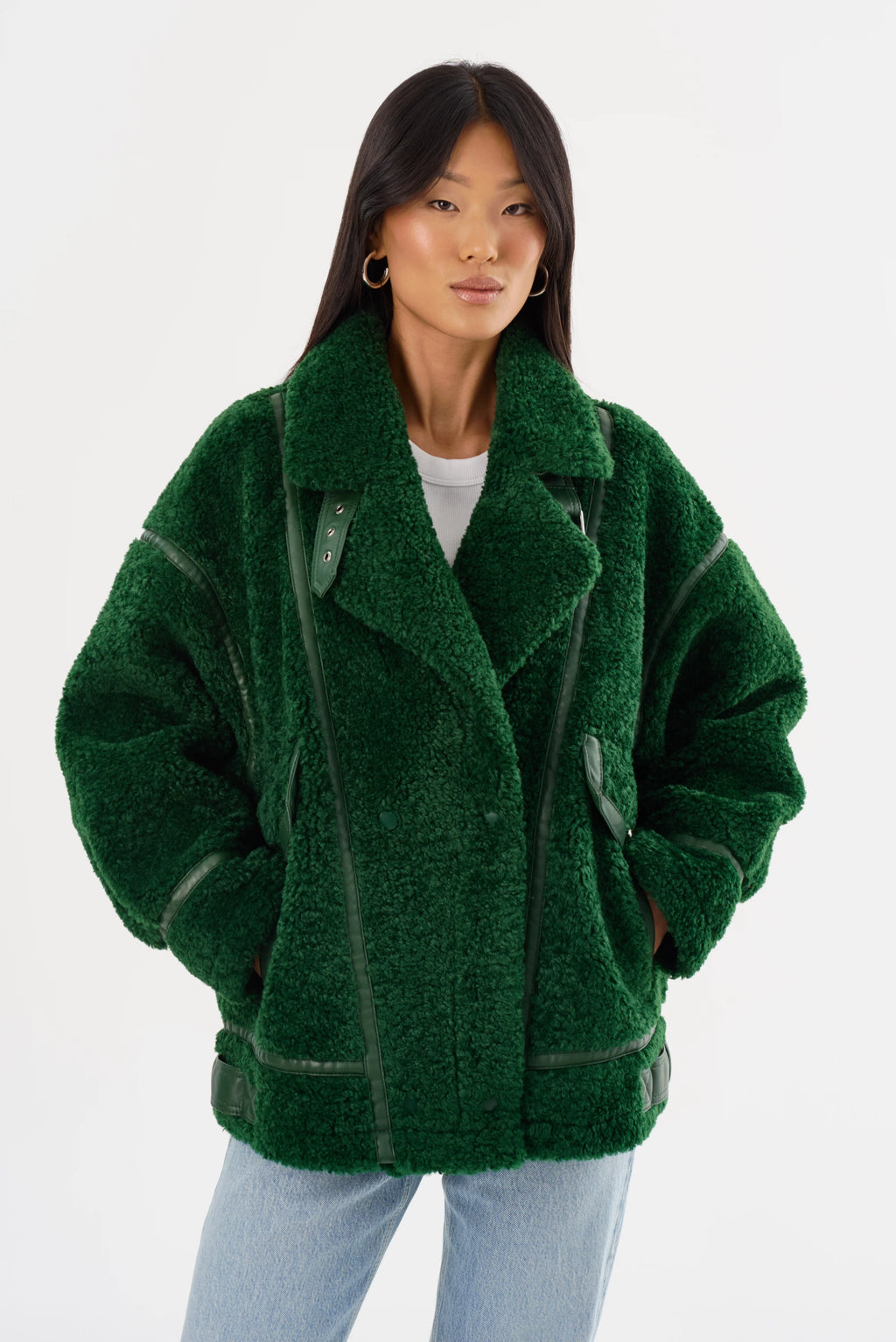 Badu Faux Fur Jacket In Green Lamarque