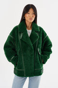 Badu Faux Fur Jacket In Green Lamarque